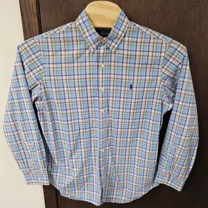 Polo Ralph Lauren Madras Plaid‎ Button Up Light Blue Long Sleeve Shirt L